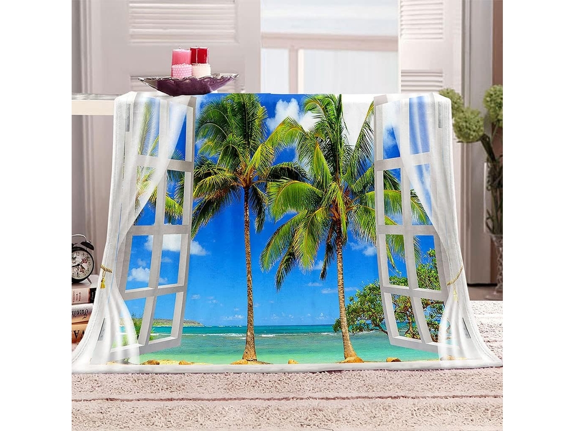 Manta Estampa de Coqueiros Verdes com V em Microfibra 70x100cm