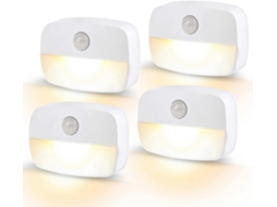 Lurelia, Luz Noturna Led, 0.5w, Sensor Pir, Pilhas Aaa, Autoadesiva, Auto, 2800k, Branco Quente, Pack 4