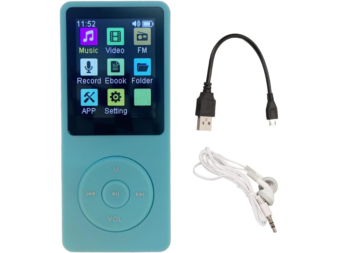 Leitor portátil de MP3/MP4 de 1,8 polegadas com rádio FM e gravador de vídeo, design fino, 32g (azul)