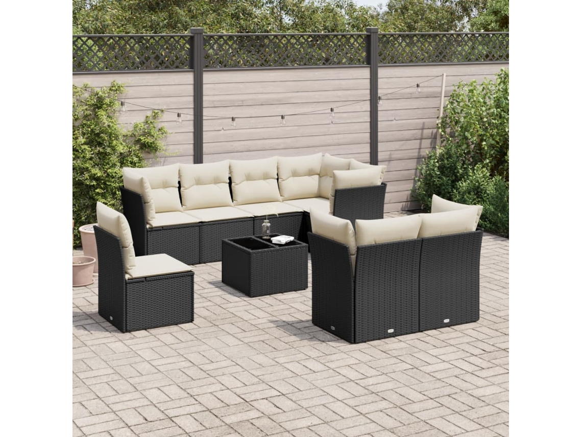 Vidaxl 9 Pcs Conjunto de Sofás P/ Jardim C/ Almofadões Vime Pe Preto
