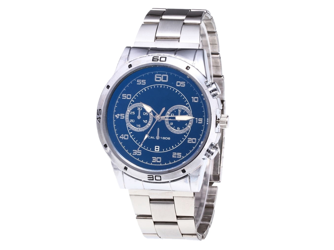 Relógio masculino de quartzo elegante com pulseira de aço e mostrador de três mostradores da Zhoulianfa (azul prateado)