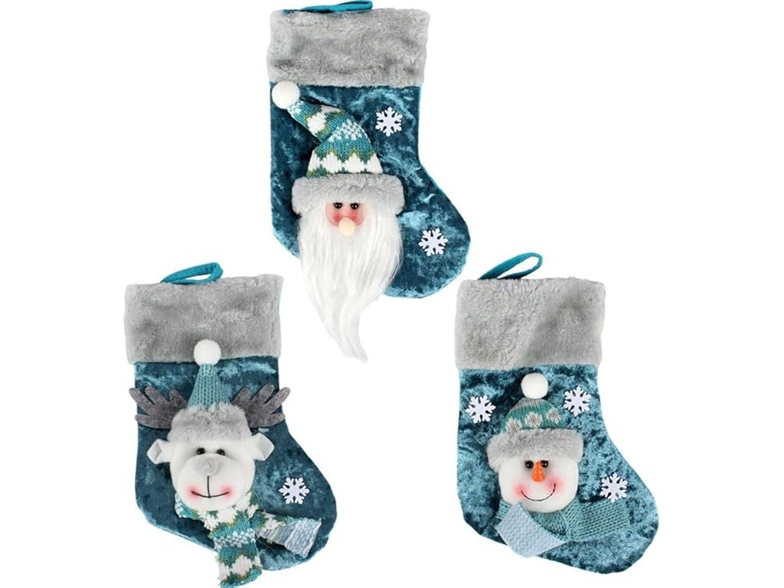 Meias de Natal, Decorações de Natal, Meias de Natal para Pendurar, Conjunto de 3 Meias de Natal Grandes em Veludo 3D