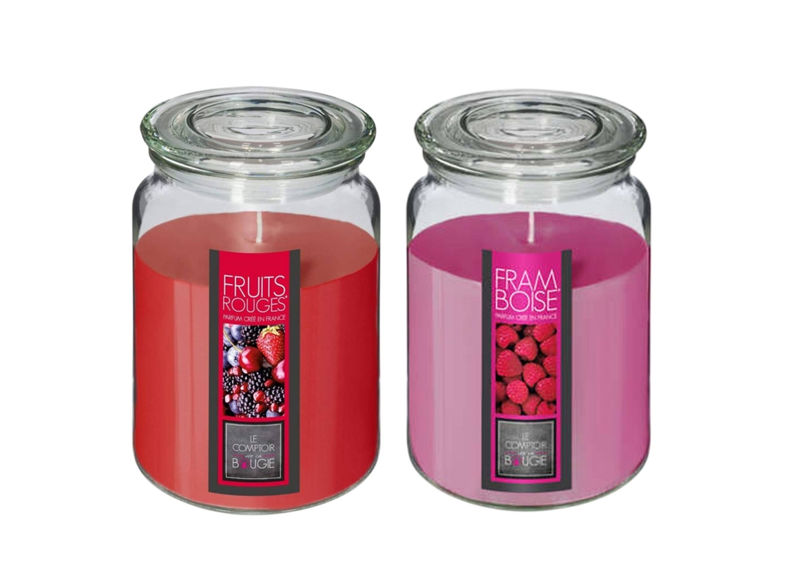2 Velas Aromáticas (framboesa + Frutos Vermelhos) De 510g Em Recipiente De Vidro