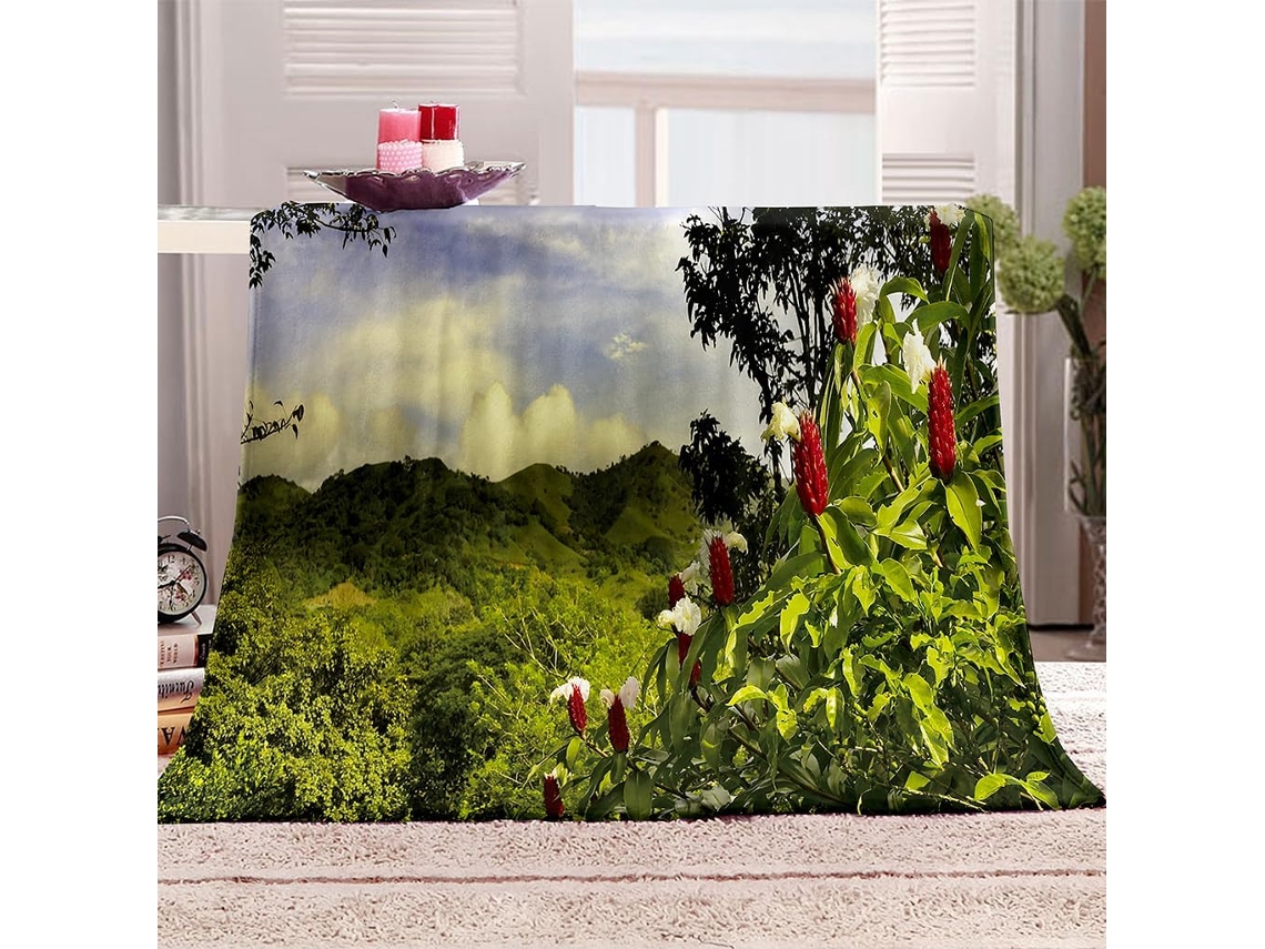 Manta Estampa de Floresta Verde no Topo em Microfibra 80x150cm