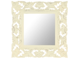 Vidaxl Espelho Esculpido À Mão 50x50 Cm Mangueira Maciça Branco