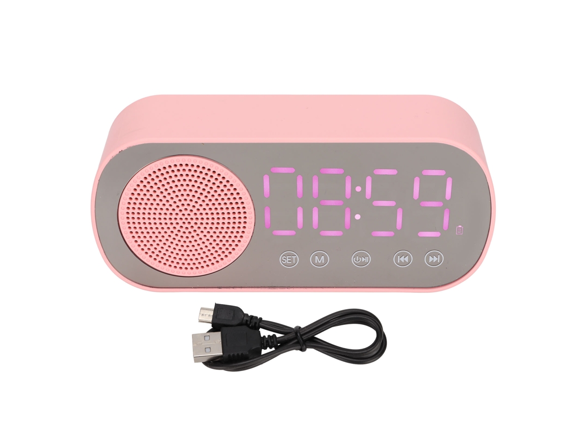 Relógio Despertador Mali com Alto-falante Bluetooth, Rádio FM, Tela LED e Carregamento Micro USB