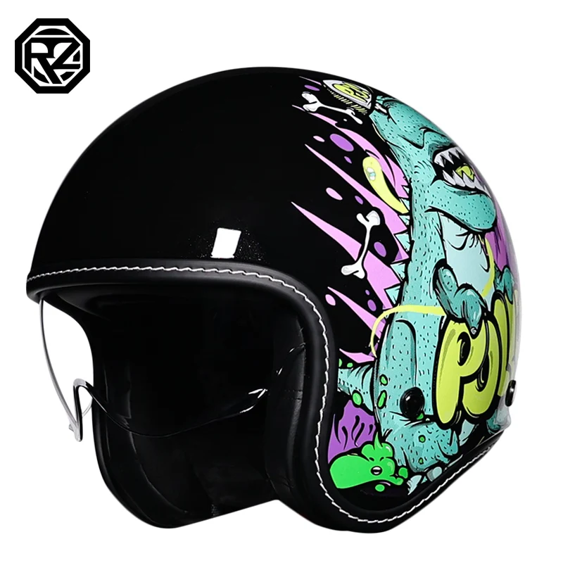 (m) Capacete De Motocicleta, Modelo Retrô 3/4 Com Viseira Integrada