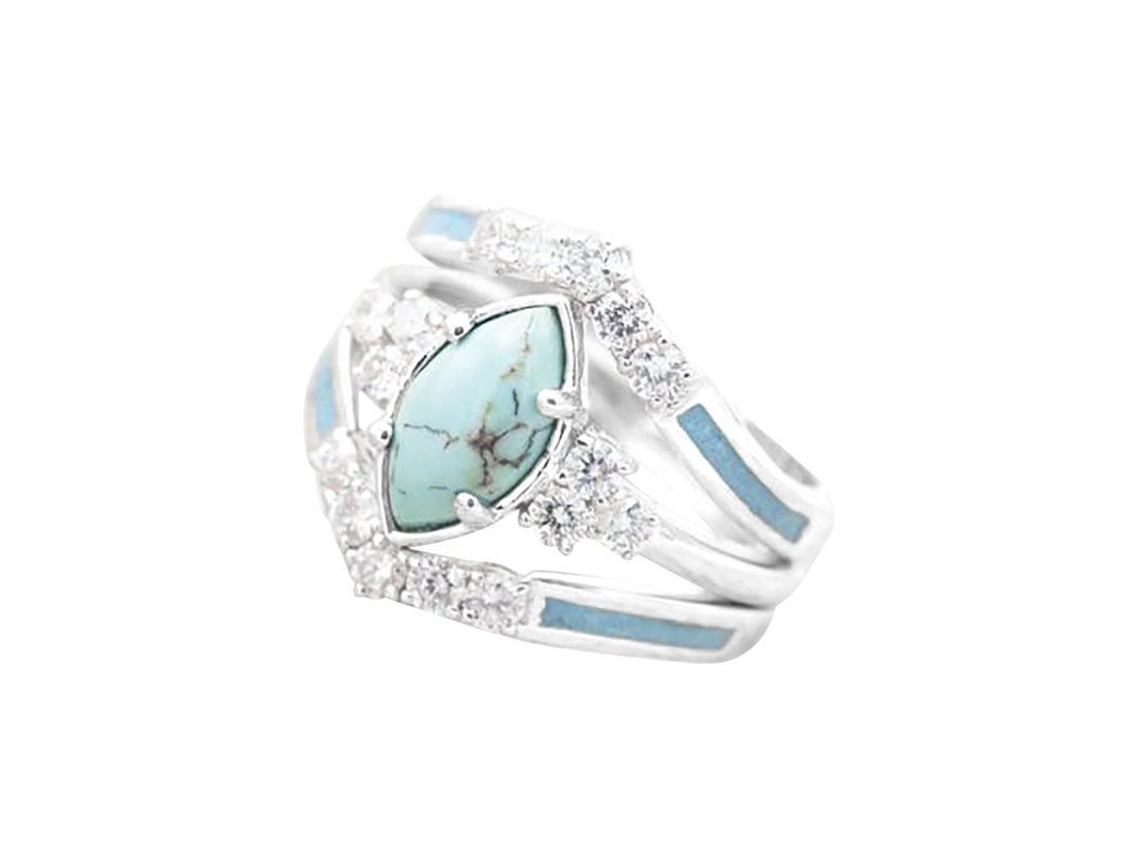 2026-anel De Turquesa Para Mulher 3 Em 1 Com Diamantes Simulados Prata 925 Elegante