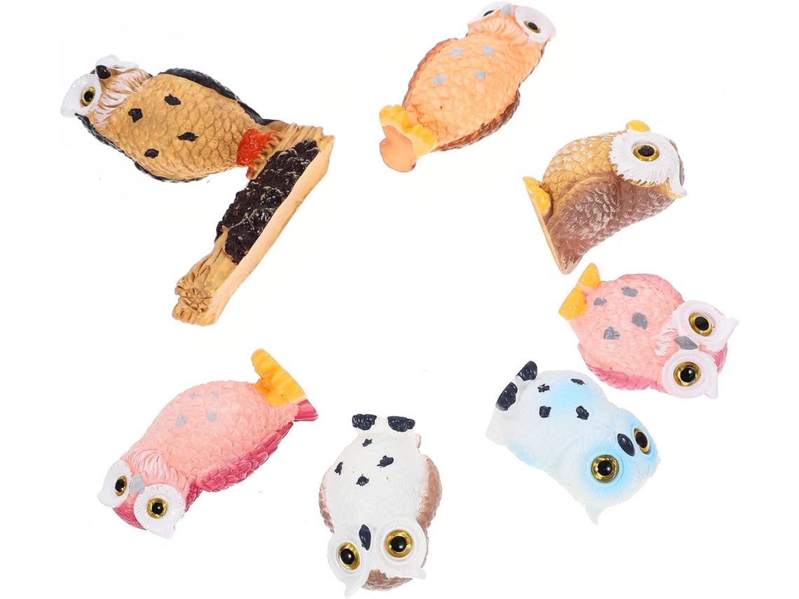 Inoomp Kit de 7 Miniaturas de Corujas em Resina, Pequenas Decoraçõess Às Intempéries para Jardim, Pátio e Ambientes CHABERLU
