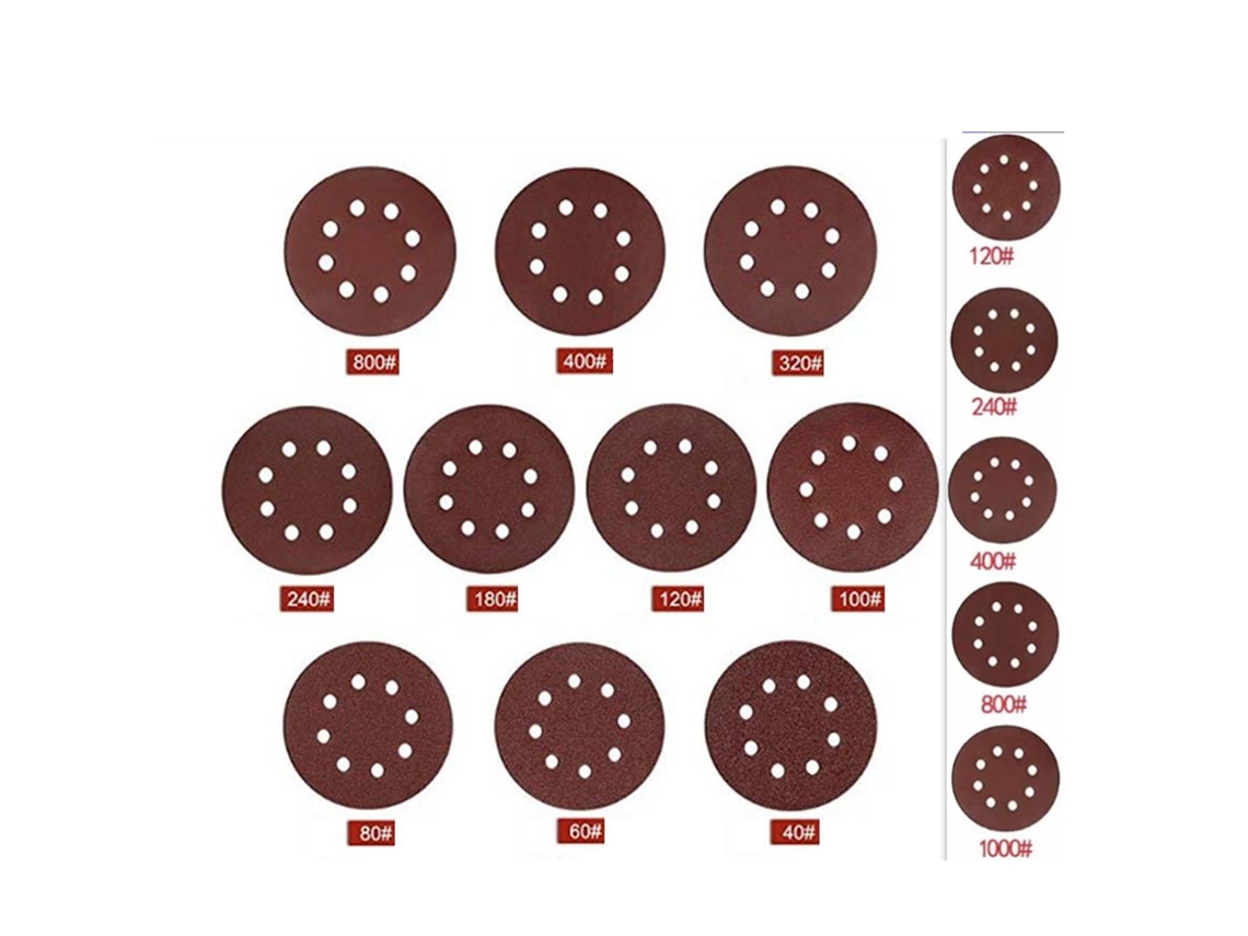 75 Discos de Lixa 5 Polegadas 8 Furos 1mm 120 1000 Grit para Remoção de Ferrugem e Pintura