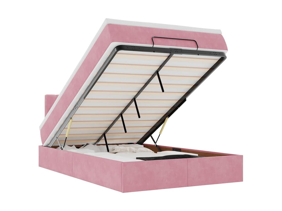 Estrutura de Cama Otomana com Colchão 120x200 cm Veludo Rosa CHABERLU