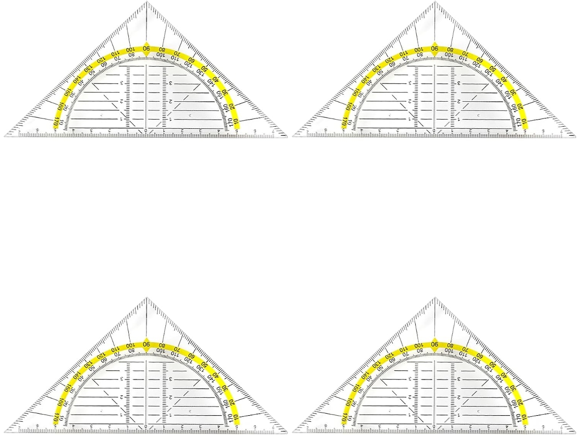 Quadrado transparente com 180 decalques Graus para desenvolvimento estudantil, desenvolvimento matemático e ferramentas de medição.