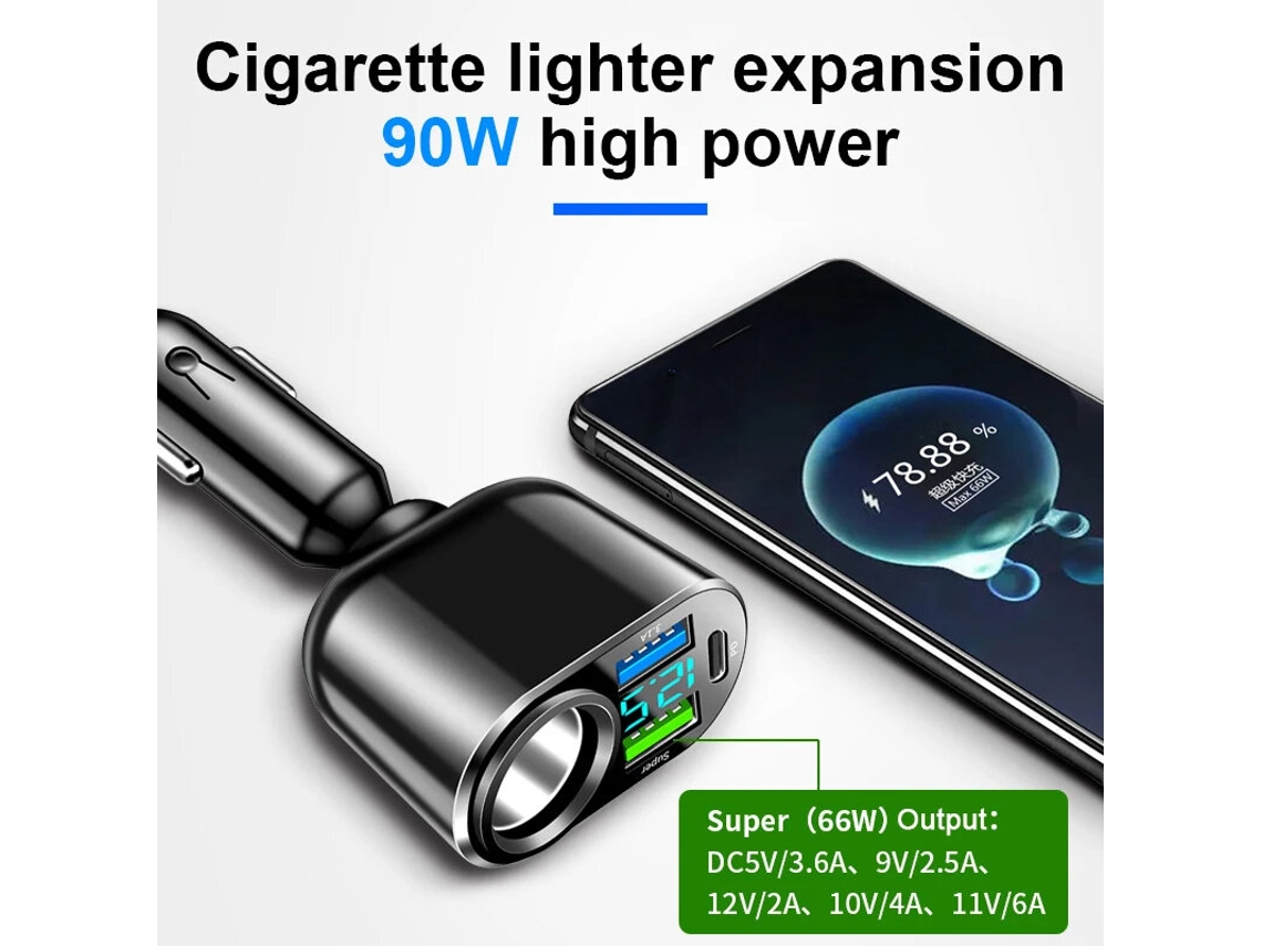 Carregador Universal Para Automóvel A-12v-24v, Adaptador De Carga Rápida Para Automóvel, Tomada 66w, Carregador De Telefone Usb, Rotação 360 Para Ipho