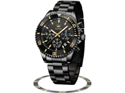 Lurelia Relógio Cronógrafo Masculino, Movimento De Quartzo, Data/calendário, Luminoso, Aço Inoxidável, Resistente À Água 30m, Preto, Prata