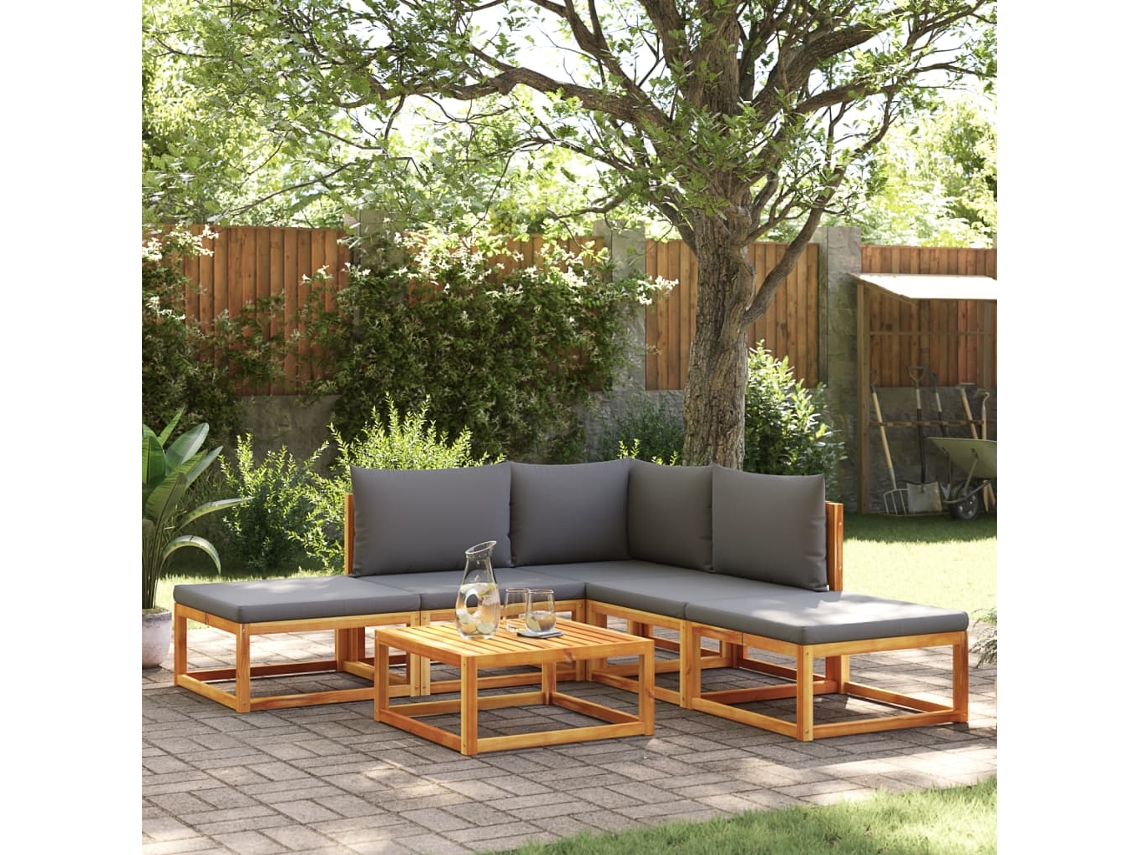 6 Pcs Conjunto De Sofá De Jardim Com Almofadas Acácia Maciça Dkd Home Decor