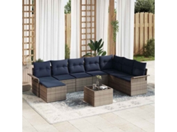 Vidaxl Conjunto De Sofá De Jardim 9 Unid. Cinzeto Vime Pe