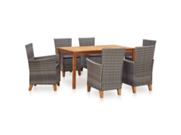 Vidaxl 7 Pcs Conjunto Jantar Vime Pe Madeira Acácia Maciça Cinzento