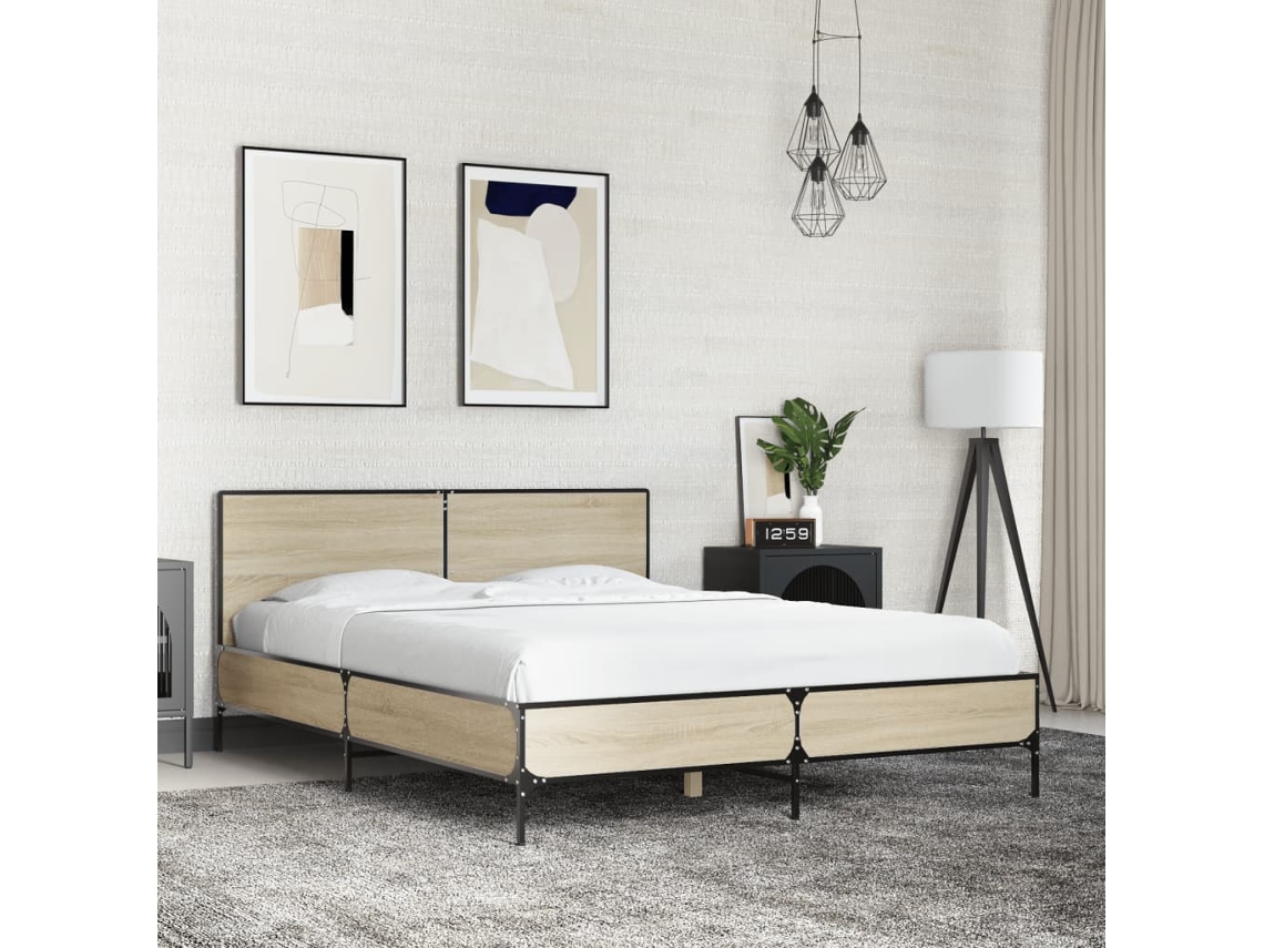Estrutura De Cama 140x200 Cm Derivados Madeira/metal