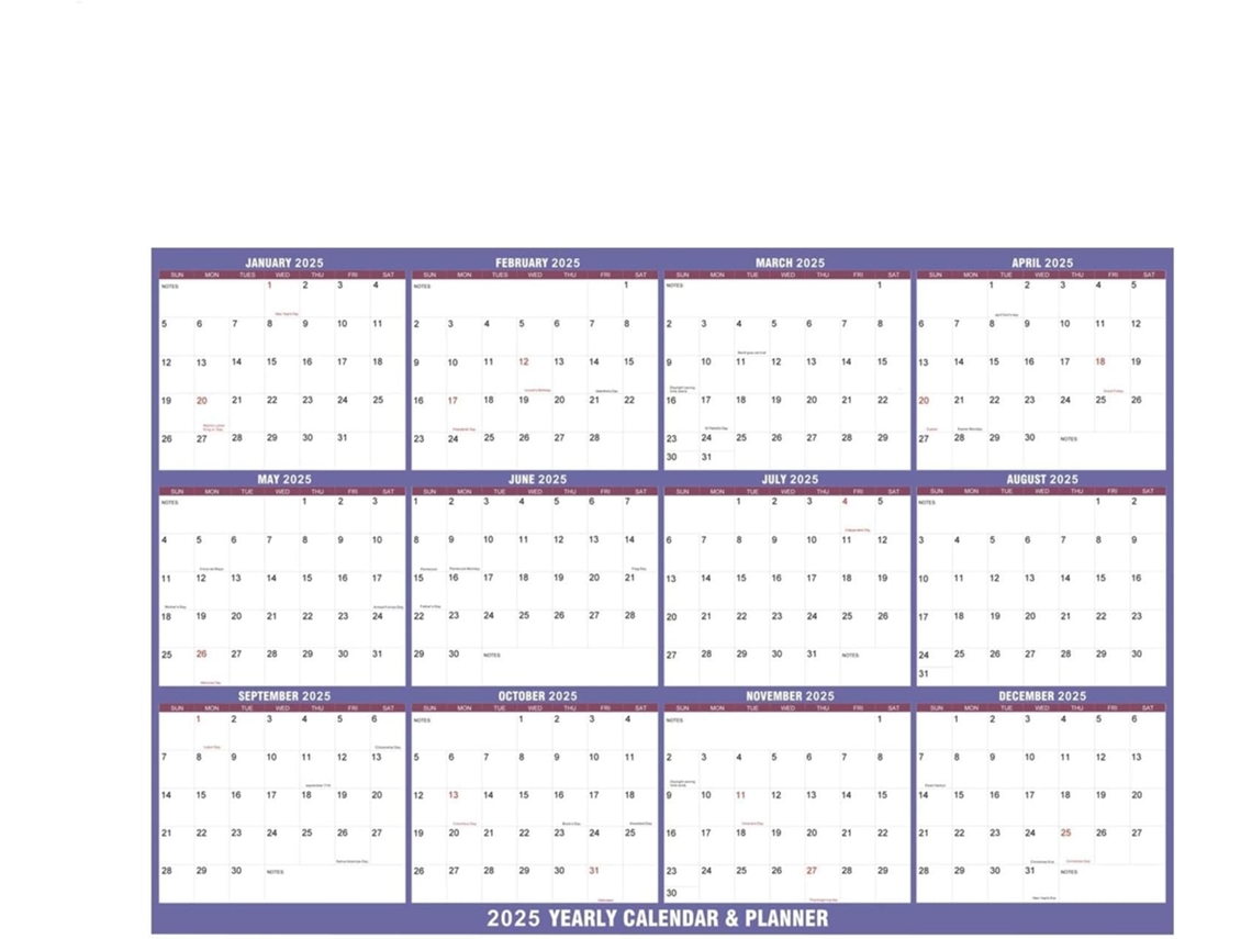 Calendário de Parede 2025, a Dezembro Anual, Mensal CHABERLU