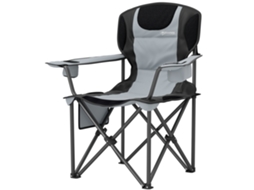 Cadeira de camping dobrável com apoios de braço ajustáveis, porta copos, bolsos, bolsa térmica, preta