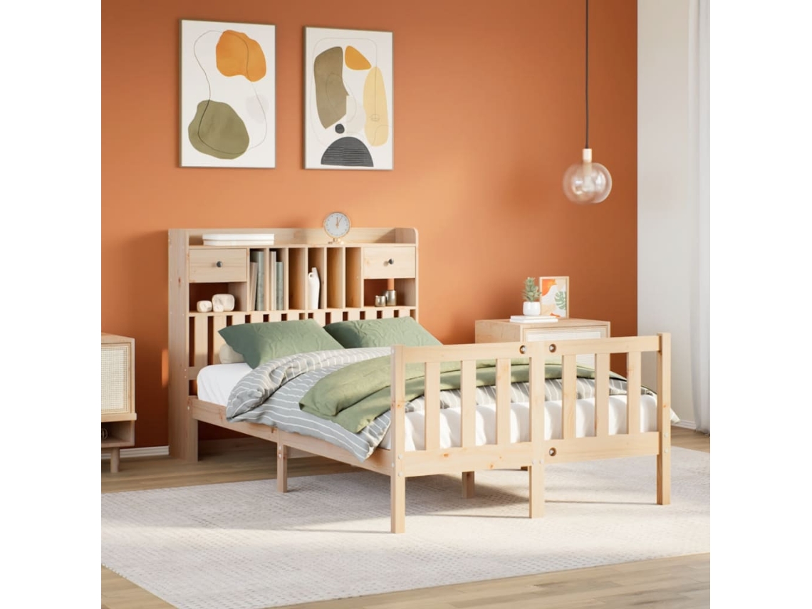 Cama Com Estante Sem Colchão 135x190 Cm Pinho Maciço