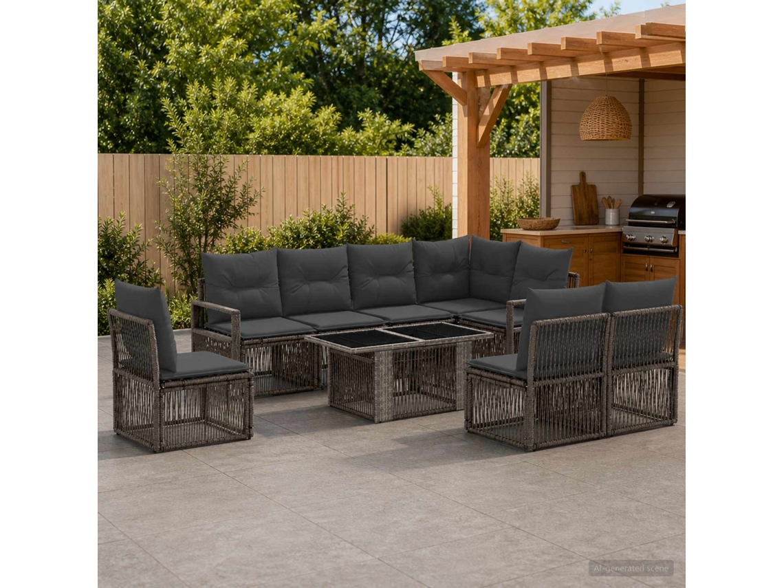 Vidaxl Conjunto De Sofá De Jardim 9 Unid. Cinza E Cinza Escuro Vime Pe