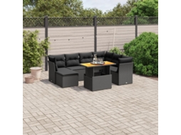 Vidaxl 8 Pcs Conjunto Sofás De Jardim Com Almofadões Vime Pe Preto