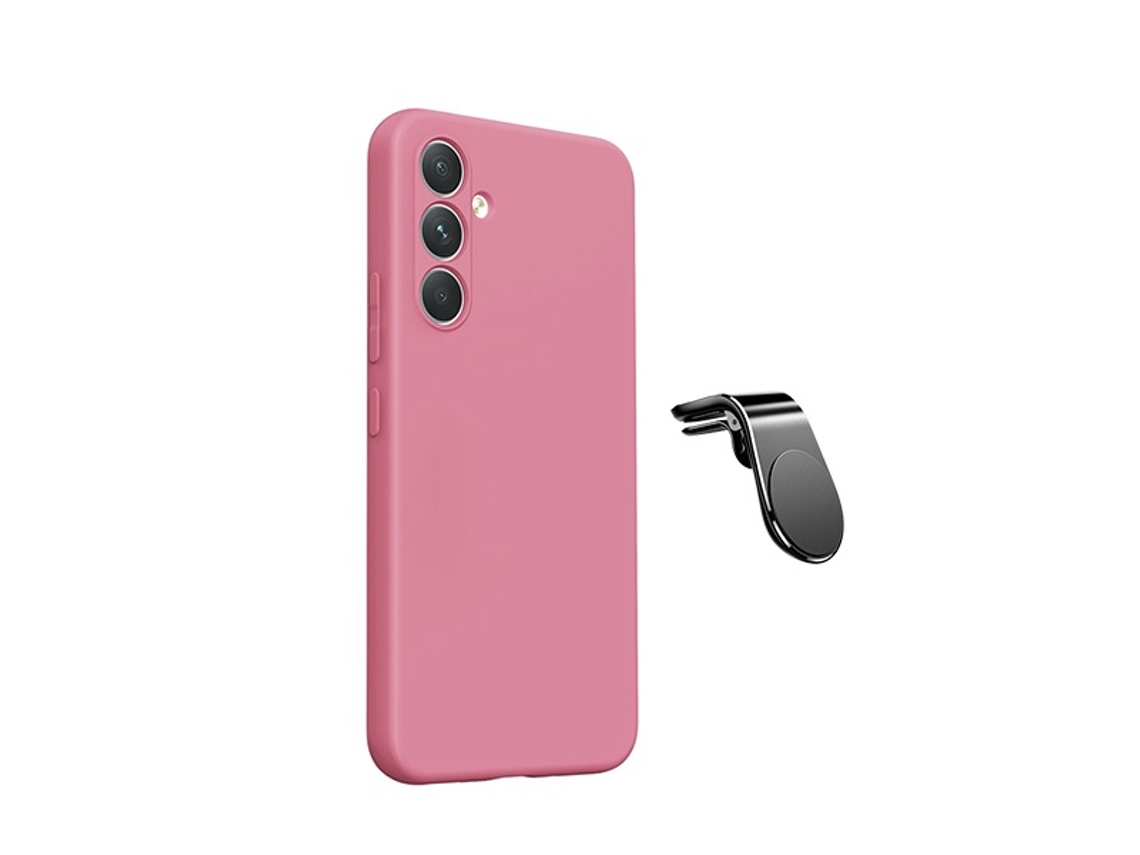 Kit Suporte De Carro Magnético L Capa Proteção Silicone Gift4me Para Samsung Galaxy A27 - Rosa