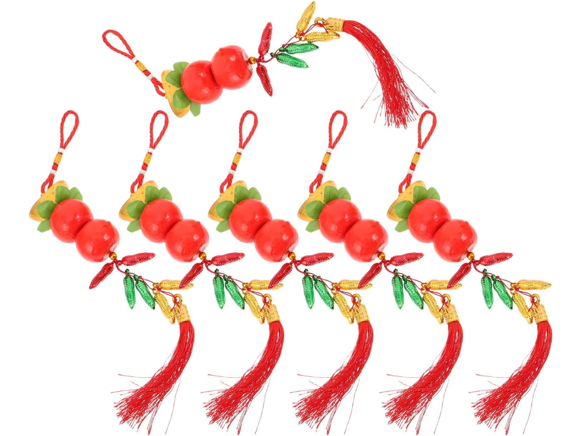 Pingentes Decorativos Chinês 2026 Conjunto 6 Plástico Poliéster Prosperidade Bênçãos Decoração Primavera Ano GOKOCO