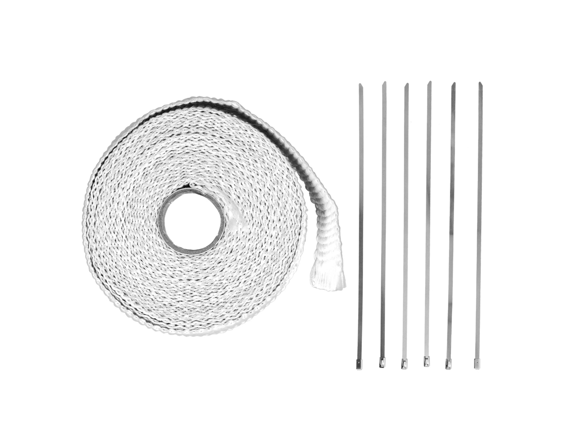 Cinta Aislante De Fibra De Vidrio Para Escape De 5m Con Ataduras De Acero Aleado Para Carro Y Moto, Branco