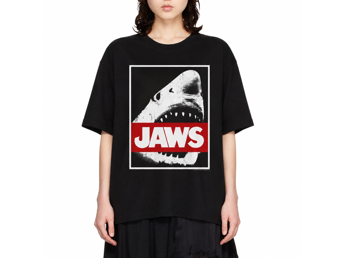 Rockinstone Jaws Movie Red Bar Black Adult T-shirt Size:xl
