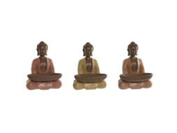 Figura Decorativa HOME ESPRIT Laranja Coral Lima Resina Buda Oriental 19,5 x 16 x 25,5 cm (3 Unidades)