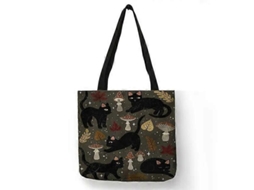 Bolsa de Compras Feminina com Estampa Floral Gatinho Desenho Animado, Ombro em Tecido Linho, Ec Ológica, Reutilizável e do GOKOCO