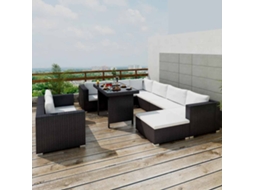 Vidaxl 10 Pcs Conjunto Lounge de Jardim C/ Almofadões Vime Pe Preto