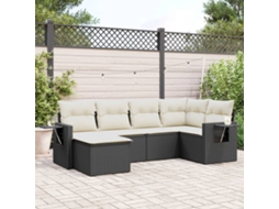 6 Pcs Conjunto Sofás De Jardim C/ Almofadões Vime Pe Preto Dkd Home Decor