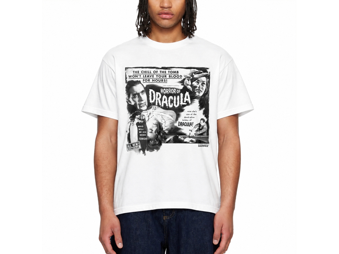Rockinstone Horror Movies Black White Horror Of Dracula White Adult T-shirt Size:xxl