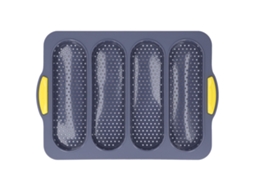 Forma Antiaderente Para Baguete E Pão Francês, Em Silicone, Cor Cinza Claro E, 4 Cavidades