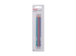 Lápis de Grafite STAPLES Minas B, H, Hb, Corpo Triangular Vermelho, Verde e Azul, Pack 3 Unidades