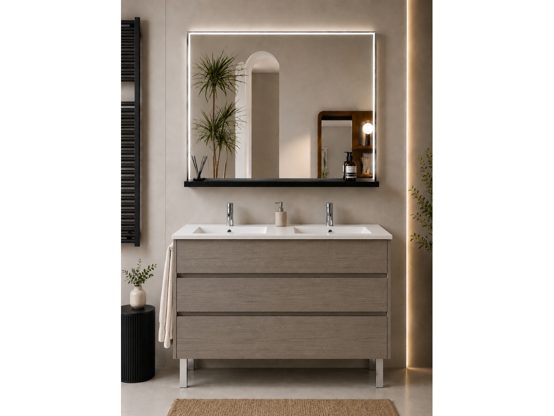 Móvel De Casa De Banho Com Lavatório Origenbath Imperia Sem Espelho 120x45 Cm 2 Cubas Carvalho Smoky
