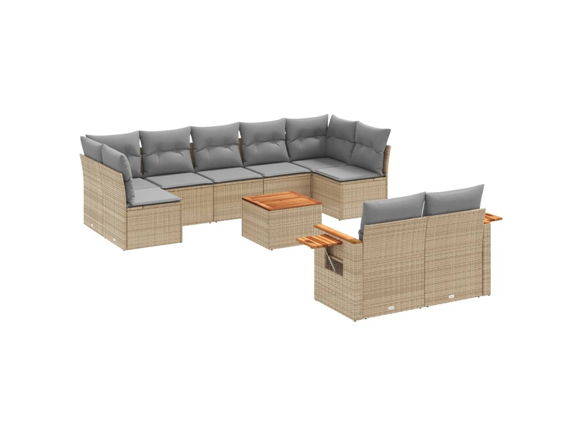 Conjunto de 10 Sofás para Jardim com Almofadões Vime Pe Bege MAISON EXCLUSIVE