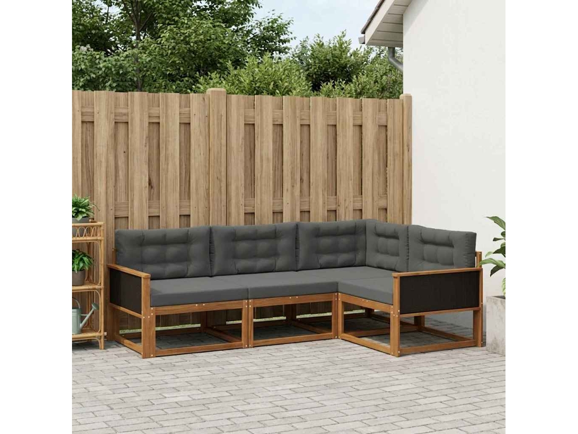 Vidaxl Conjunto De Sofás Para Exterior 4 Unid. Natural E Antracite
