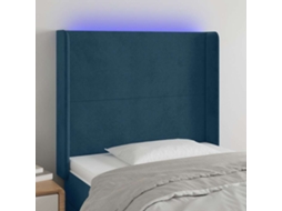 Vidaxl Cabeceira Cama C/ Luzes Led Veludo 93x16x118/128 Cm Azul-escuro