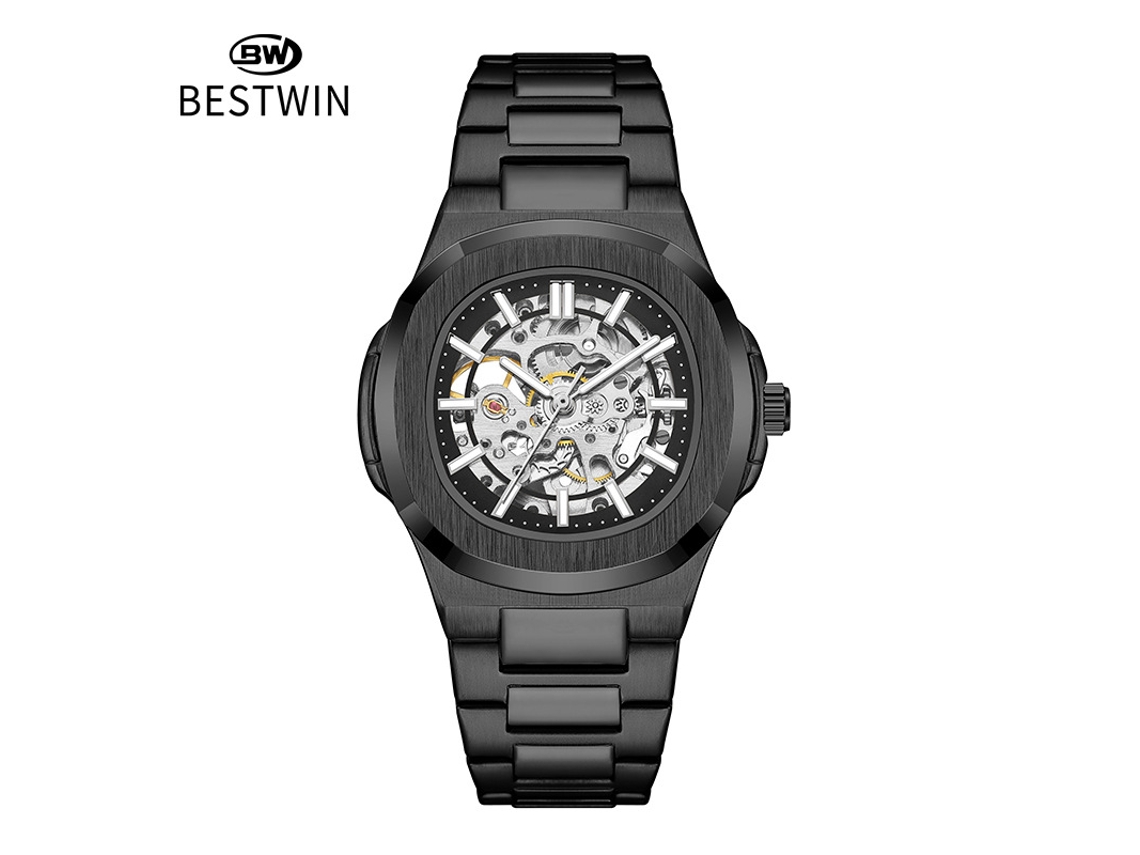 Relógio Esqueleto Luminoso Masculino Preto MDUG