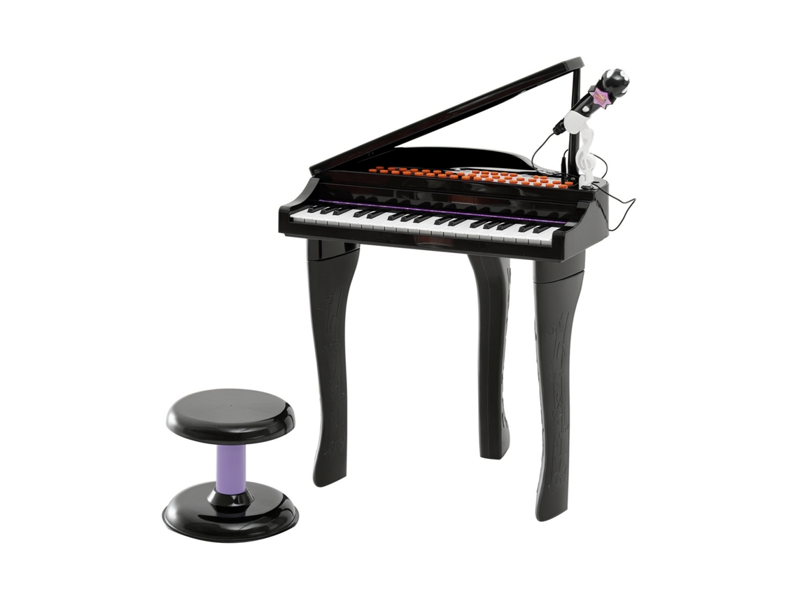 Pianoforte Elettrico Giocattolo Strumento Musicale Per Bambini Con 37 Tasti Microfono E Sgabello 48x39x69cm Nero