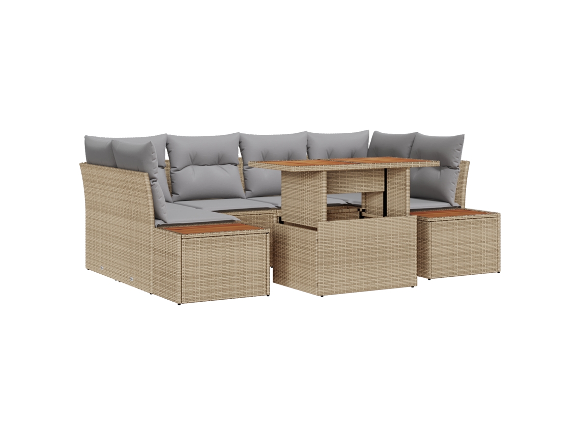 Conjunto 7 Móveis Para Exterior Vidaxl Bege Vime Pe (100 X 55 X 73 Cm)