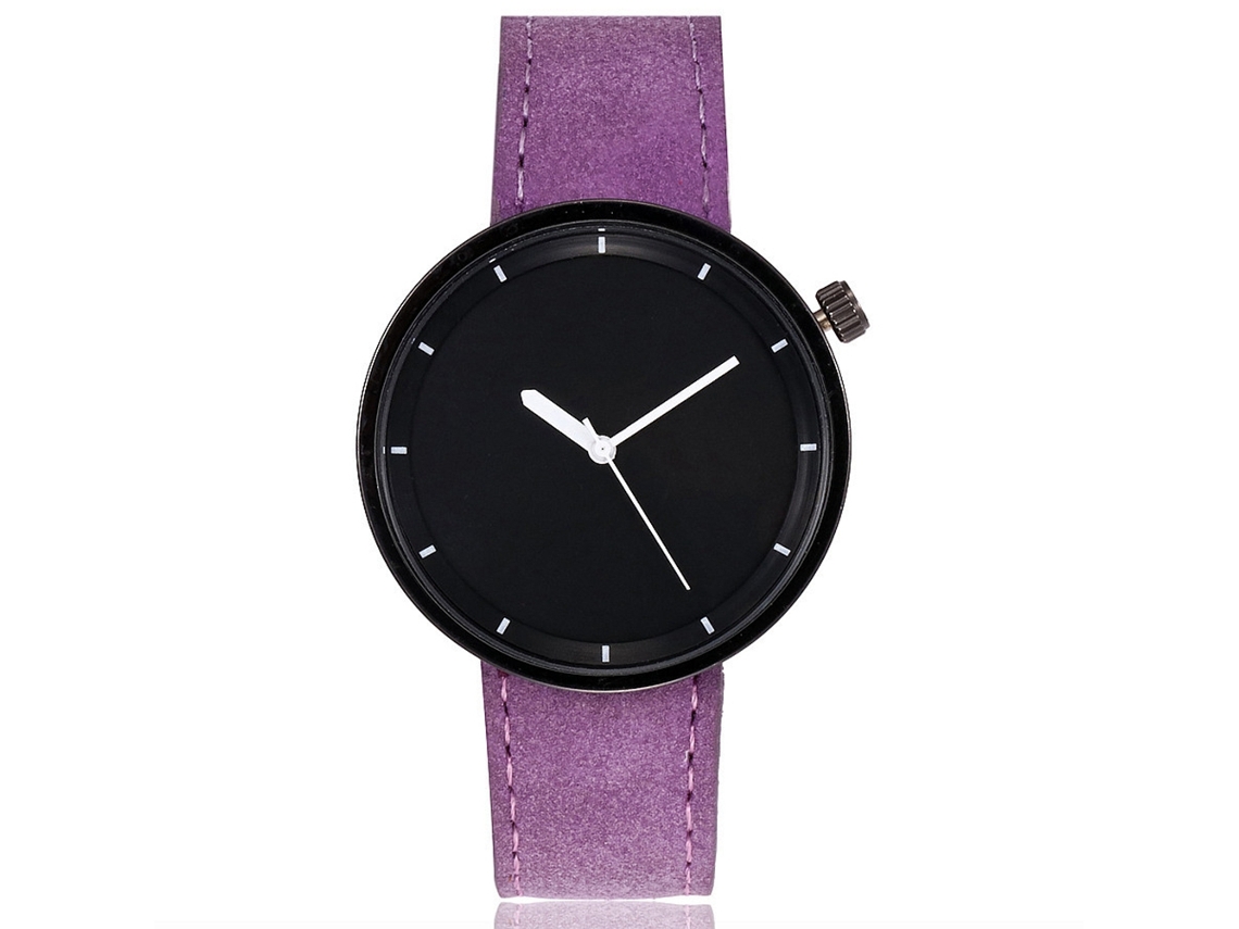 Relógio de casal unissex Vansvar, mostrador grande, pulseira de PU, aço, quartzo, roxo