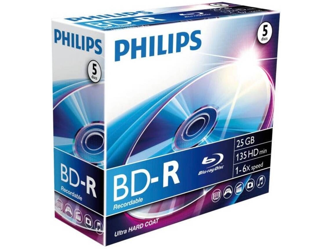 Blu-Ray PHILIPS Recordable 25 GB 6x Jewel Case (5 unidades)