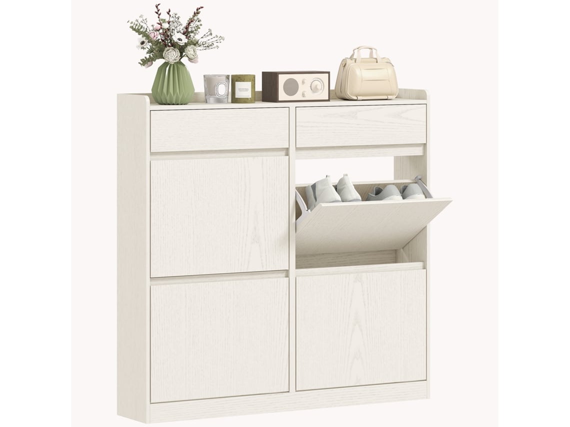 Rack de TV PROFESIA BOYANG com 2 portas, prateleira, para TVs até 60 polegadas, 140x40x48 cm em Madeira e Branco