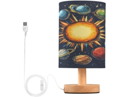 Abajur De Cabeceira Com Desenho Animado Do Sistema Solar, Pequeno Abajur De Led Com Portas Usb E Cúpula Tecido Para Sala