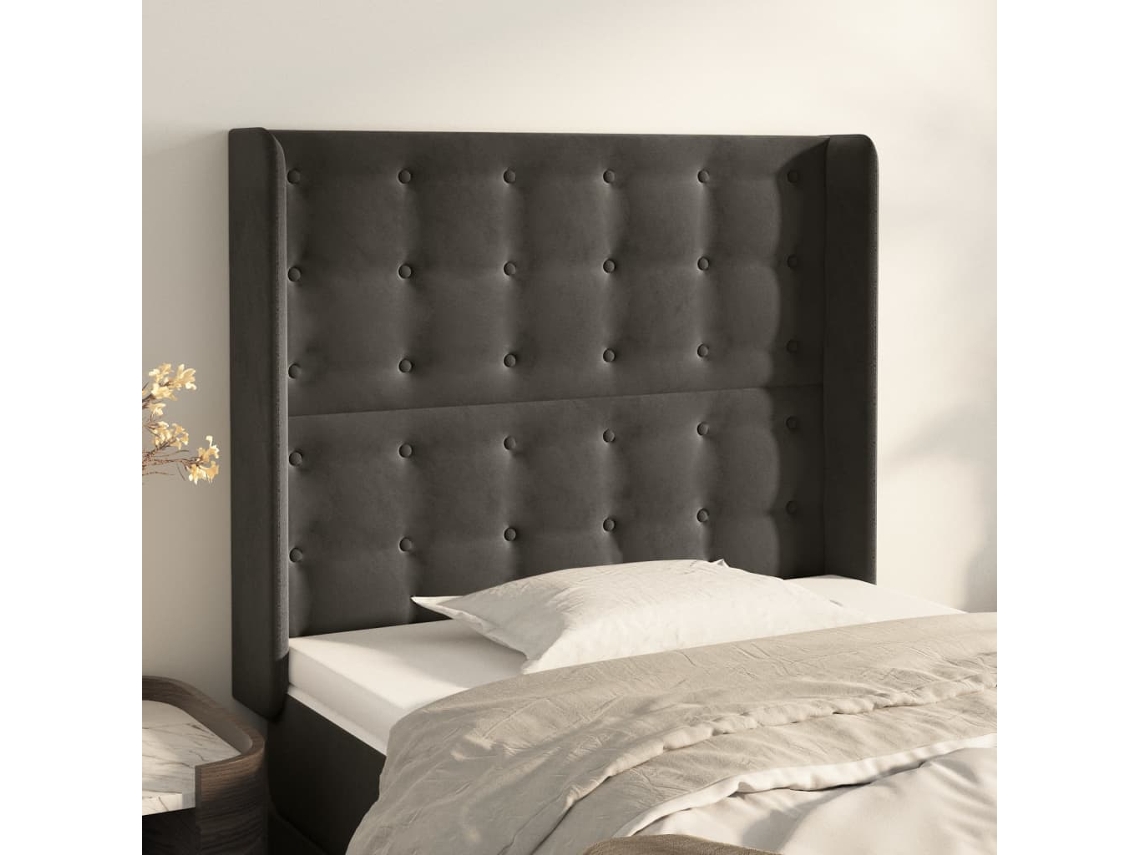 Cabeceira Cama C/ Abas Veludo 83x16x118/128 Cm Cinzento-escuro